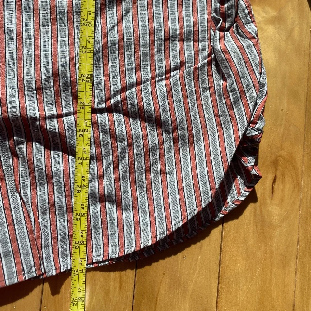 Banana Republic Mens Cotton LS Button Up Gray Brick Red Striped Shirt‎